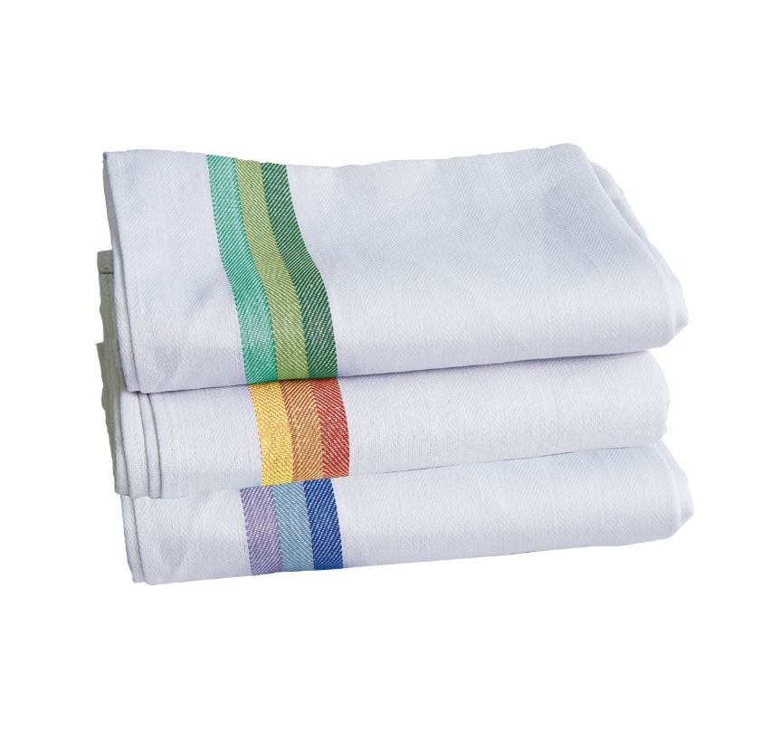 TORCIONE 50x70 B.CO FASCE COL ASSORTITI COTONE