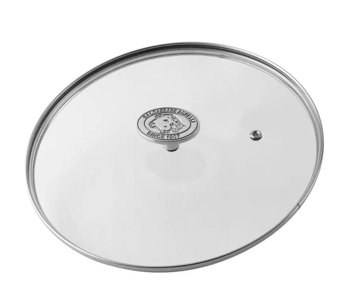 COPERCHIO TONDO 16cm.VETRO POMOLO INOX
